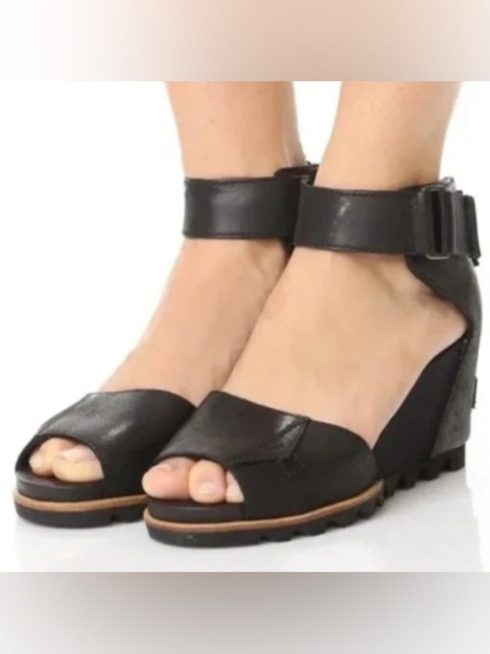 Sorel Joanie II Ankle Strap Wedge Sandal Women's Size 8 Black Zipper